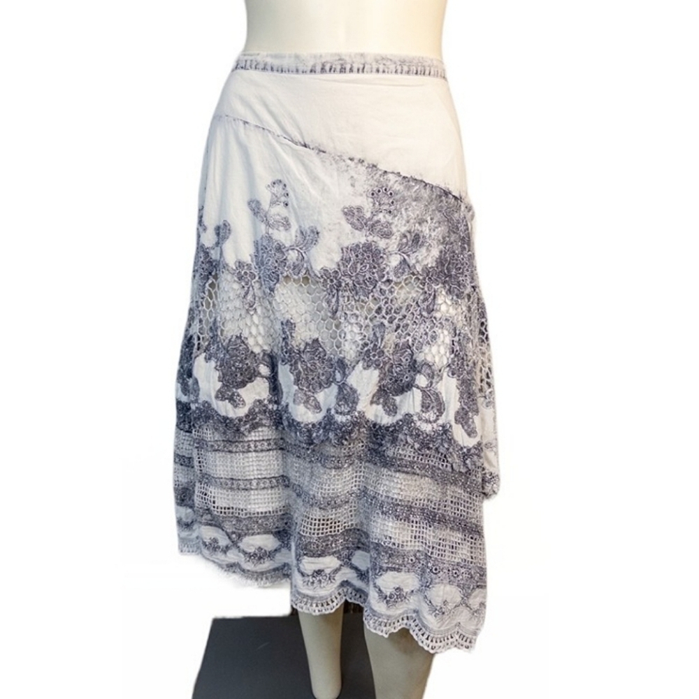 Soft Surroundings Tatiana White and Heather Gray Eyelet Crochet Skirt